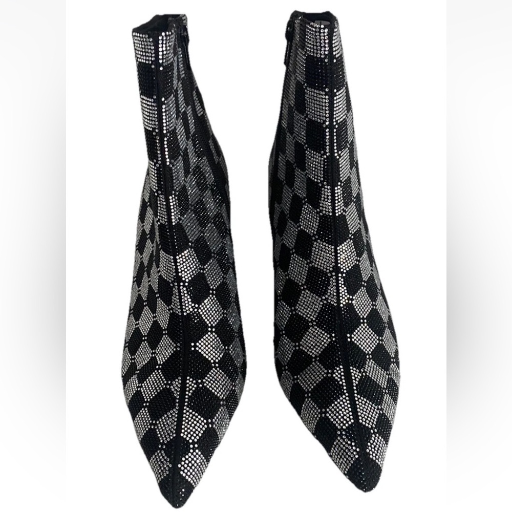 🆕 Wild Pair Ingridd Black & Silver Checkered Pointed Toe Dressy Booties Size 9M - Picture 8 of 13